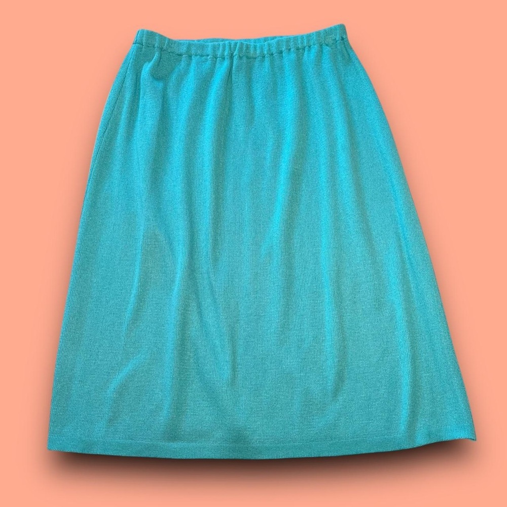 Vintage Blue Knit Midi Skirt Size 14 Coastal Grandmother Cottagecore